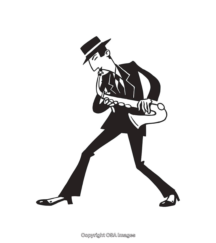 Stylish Musician Playing Saxophone in Expressive Line Art Illustration