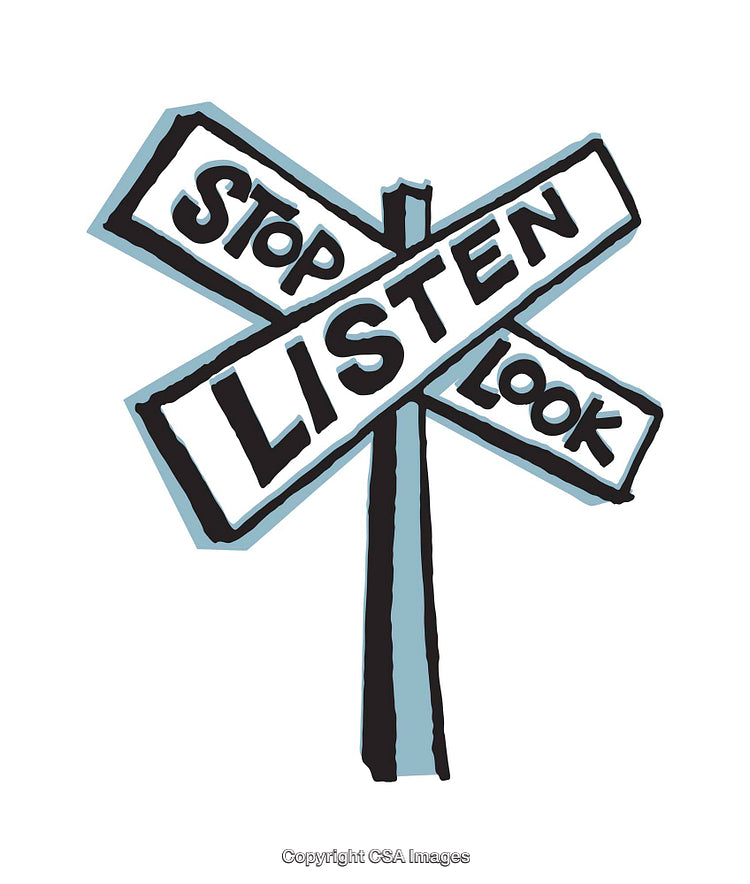 Colorful Sign Illustration with Stop, Look, and Listen Message