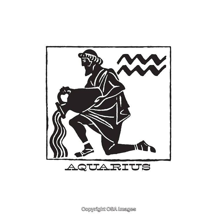 Vintage Aquarius Zodiac Illustration in Black and White Theme