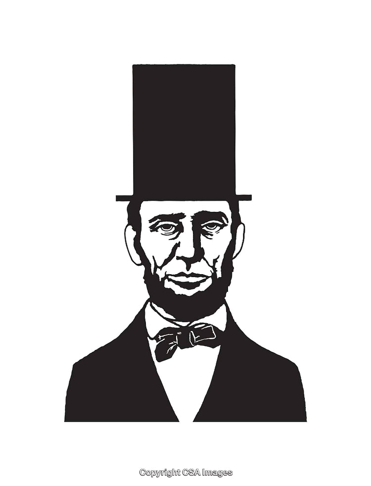 Black and White Line Art Illustration of a Bearded Man in Tall Hat
