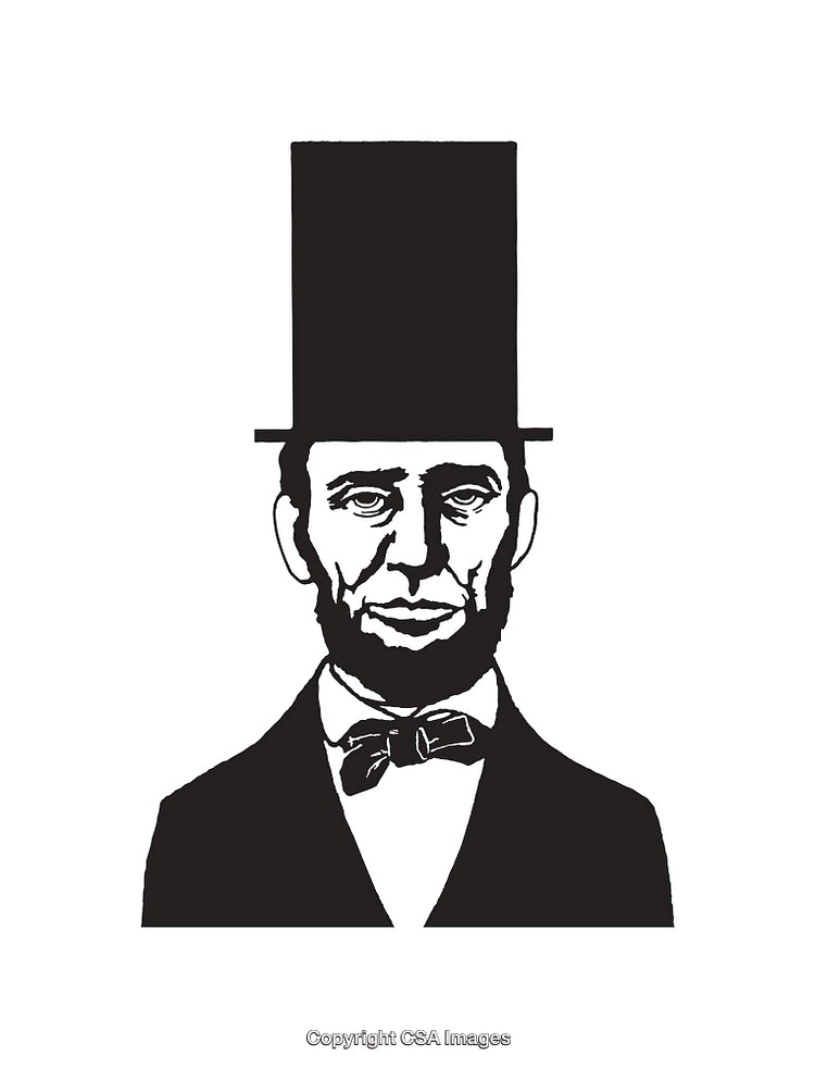Black and White Line Art Illustration of a Bearded Man in Tall Hat