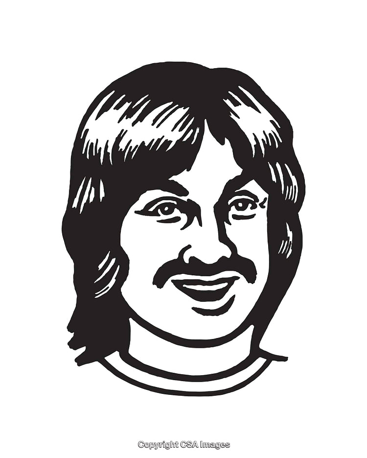 Black and White Line Art Portrait with Facial Features and Stylish Hair