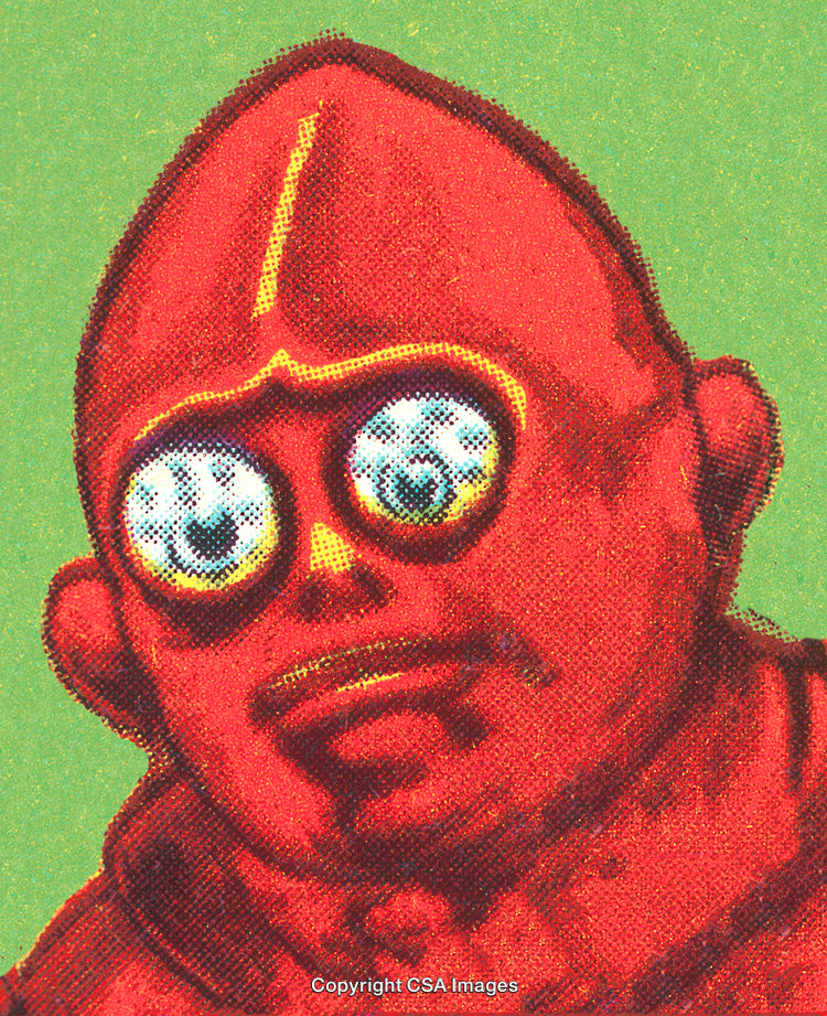 Colorful Retro Styled Character with Unique Big Eyes and Red Skin