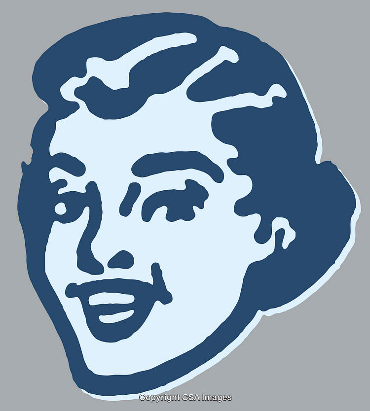 Stylized Retro Inspired Color Line Art Illustration of a Smiling Woman
