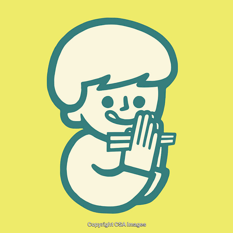 Colorful Line Art Illustration of Smiling Figure with Folded Hands in Gratitude