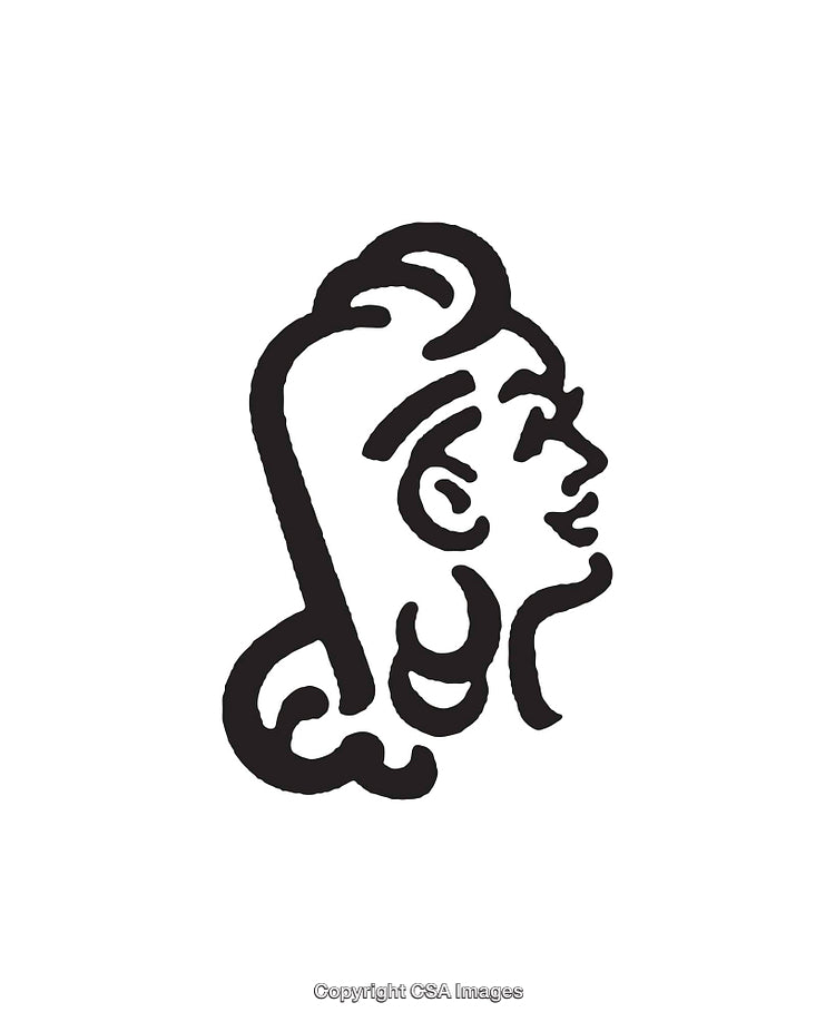 Black and White Line Art of a Detailed Stylized Profile Illustration