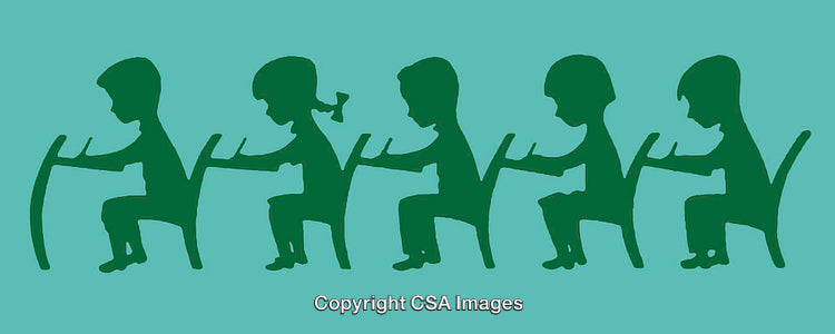 Silhouette Illustration of Children Using Laptops in a Row