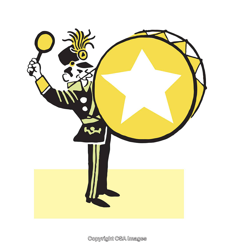 Marching Band Drummer Illustration with Yellow Star Themed Drum