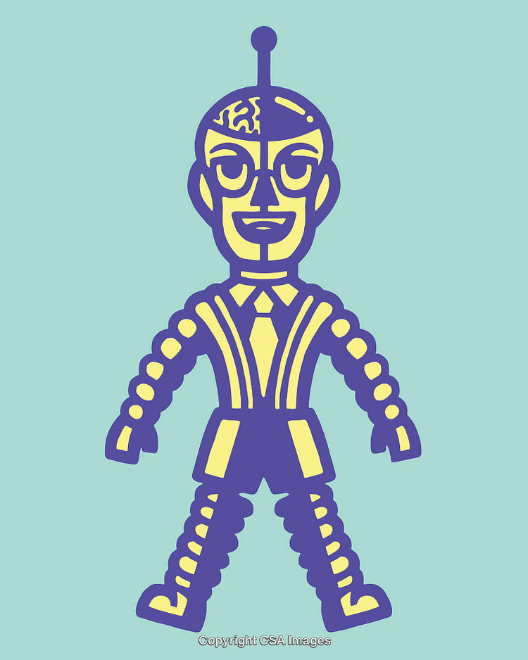 Colorful Line Art Illustration of a Humanoid Robot with Futuristic Style