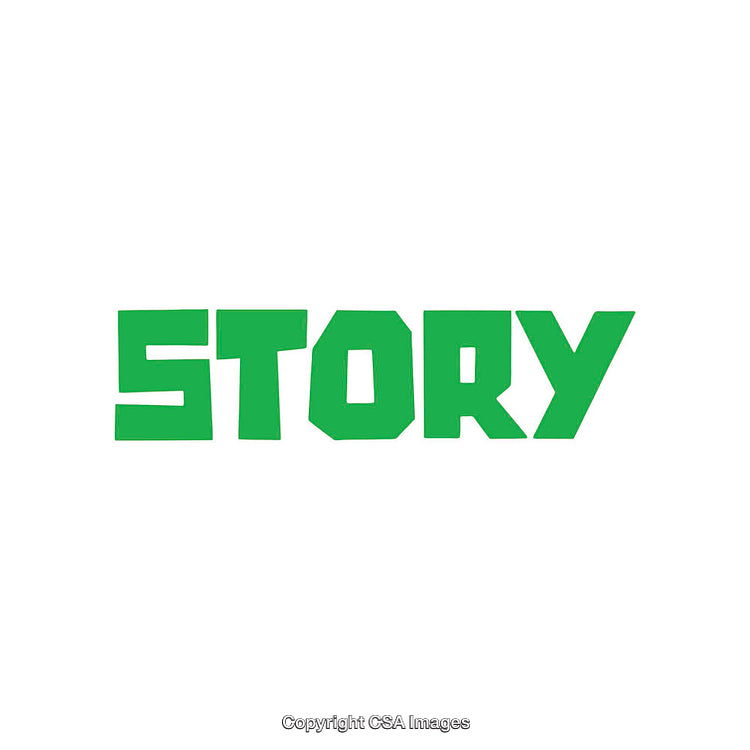 Green Bold Typography of the Word 'Story' on a White Background