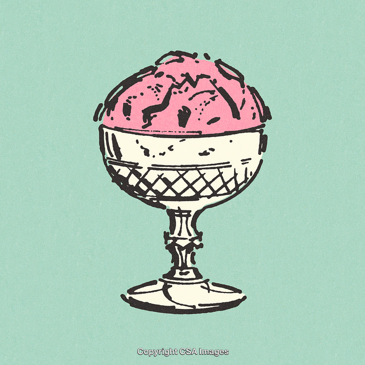 Hand Drawn Ice Cream Illustration in Retro Style on a Teal Background