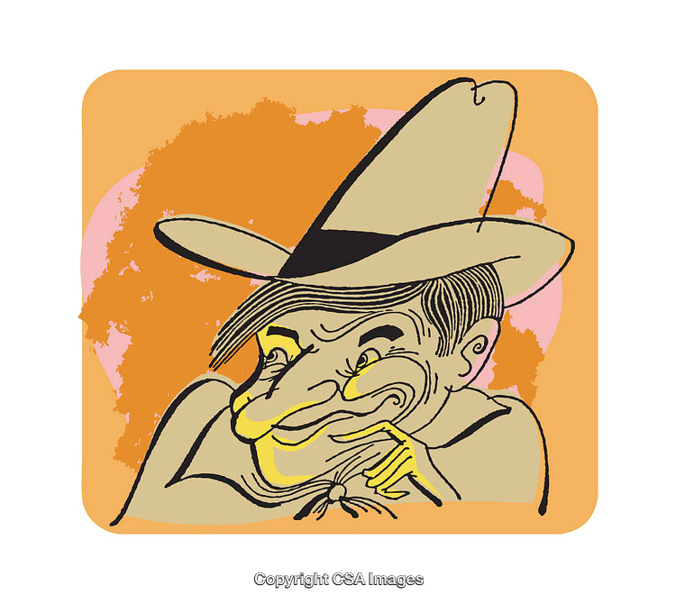 Whimsical Illustration of a Grinning Man in a Hat with Artistic Flair