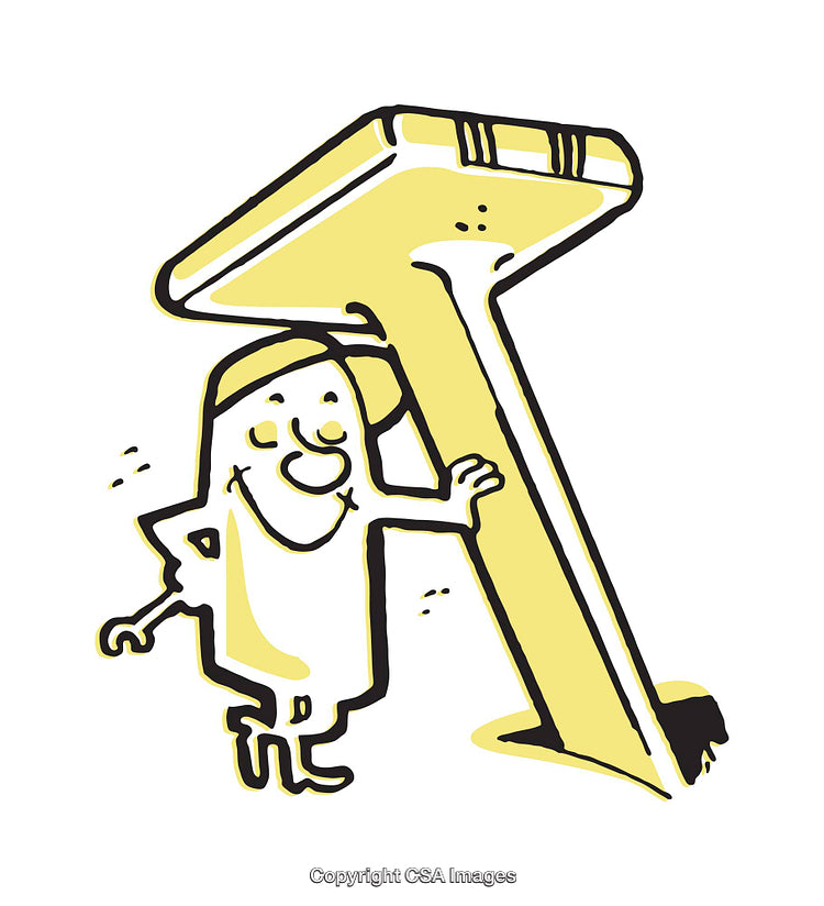 Whimsical Cartoon Character Leaning on a Large Letter T Illustration