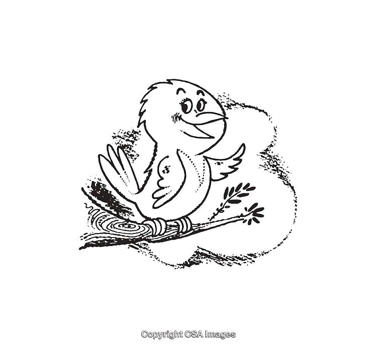 Cheerful Bird in Nest Line Art Illustration with Nature Elements