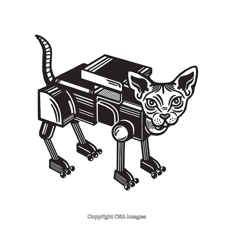 Black and White Robot Cat Illustration in Geometrical and Modern Style