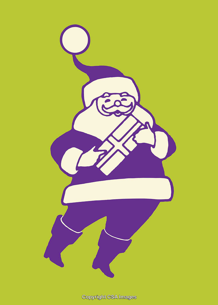 Vibrant Santa Claus Illustration with Present on Green Background