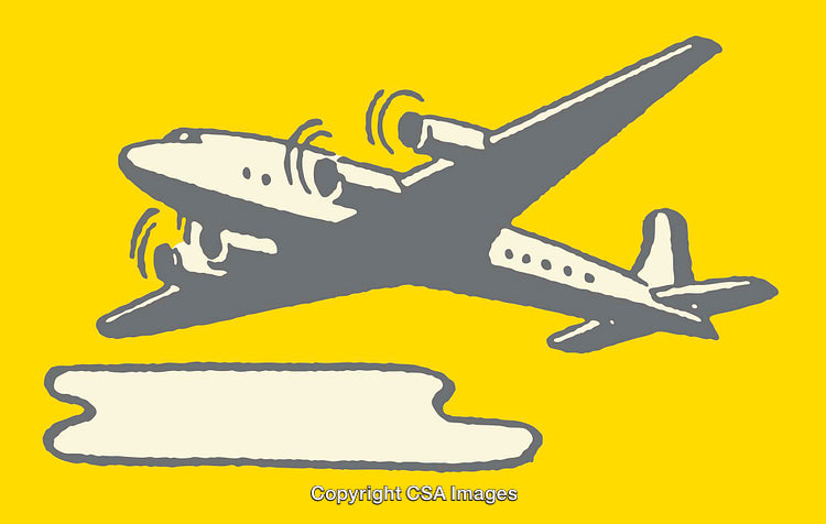 Retro Airplane Line Art Illustration with Yellow Background