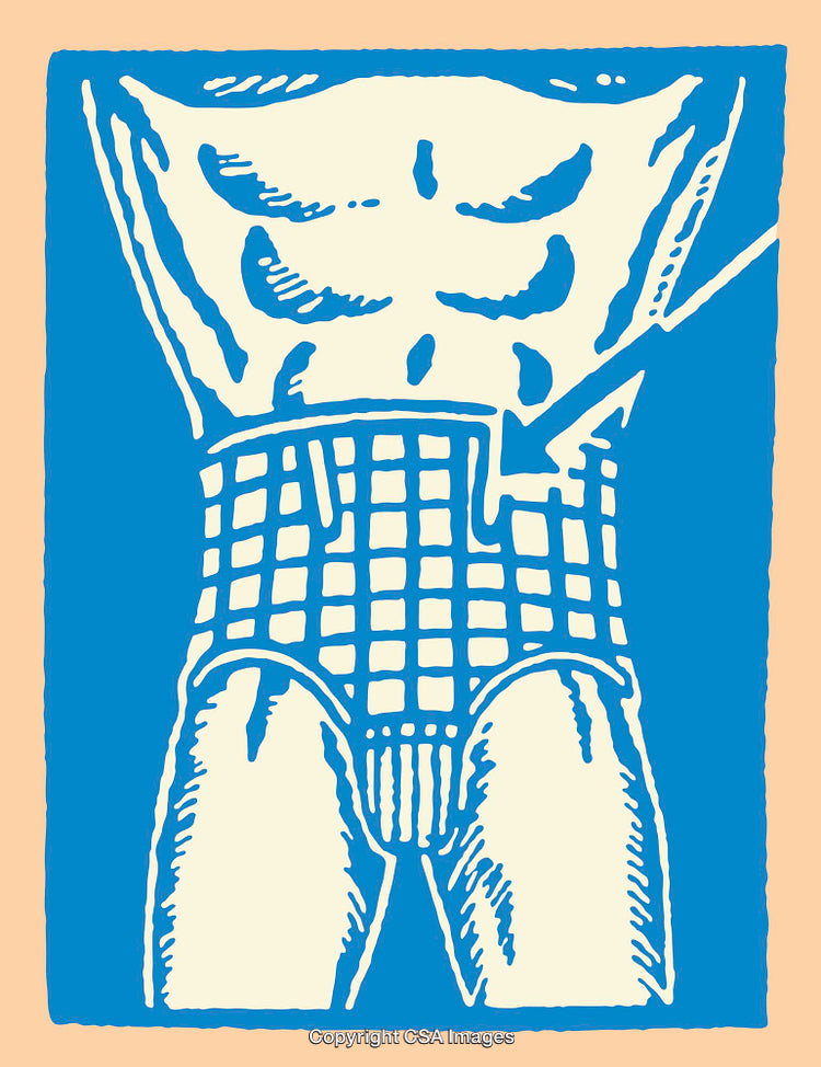 Retro Line Art Illustration of Abdominal Anatomy with Highlighted Waist Area