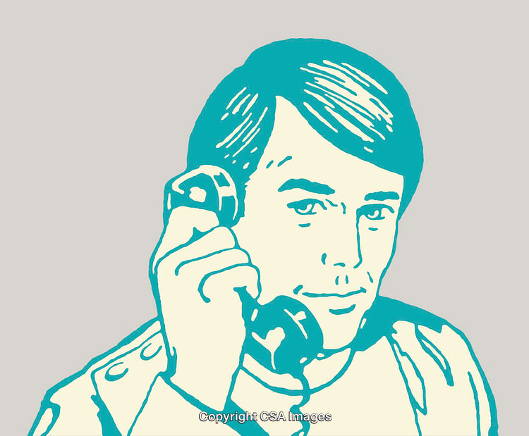Retro Style Illustration of a Man Speaking on a Telephone