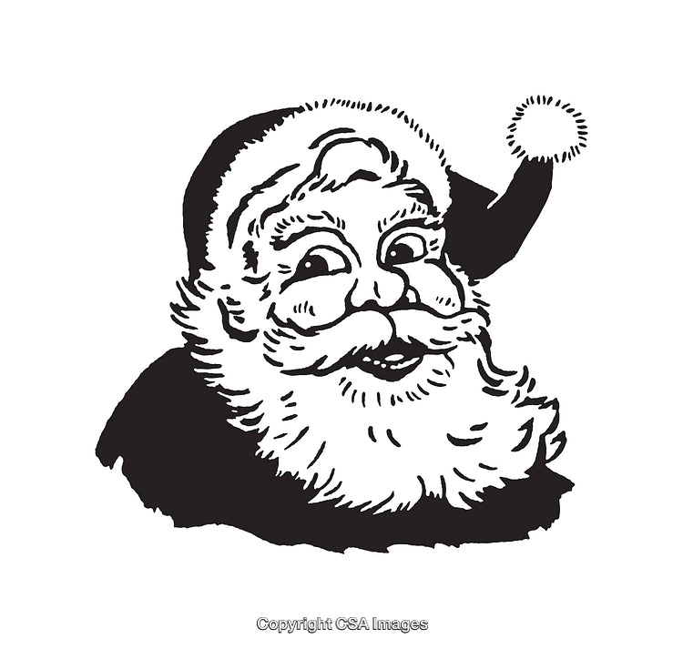 Vintage Black and White Illustration of Santa Claus with a Cheerful Expression