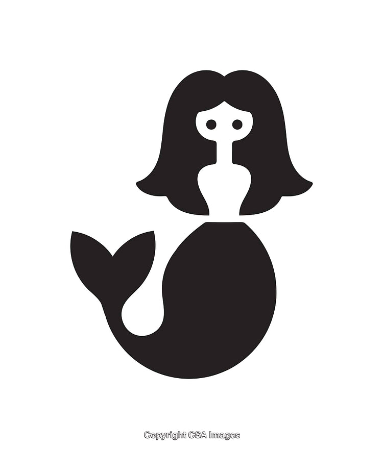 Stylized Black and White Illustration of a Mermaid Silhouette