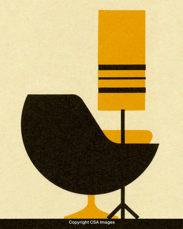 Mid-Century Modern Furniture Abstract Illustration with Black and Yellow Design