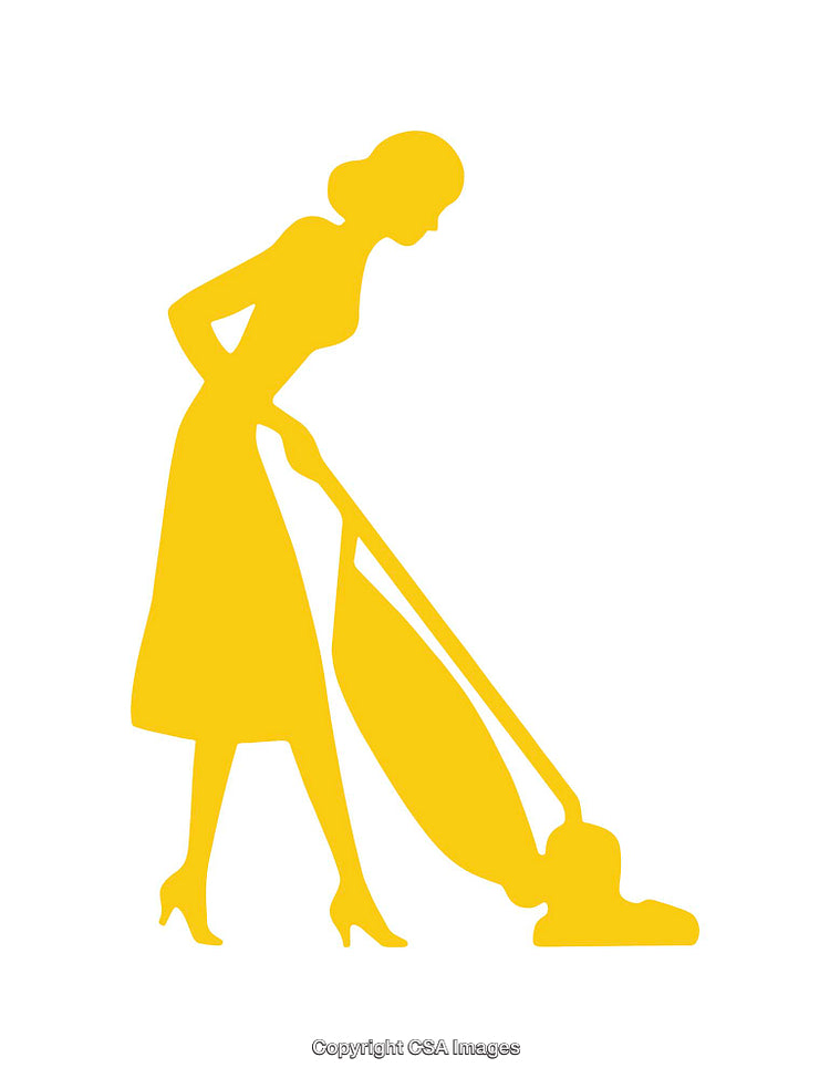Yellow Silhouette of a Person Operating a Vacuum Cleaner for Cleaning