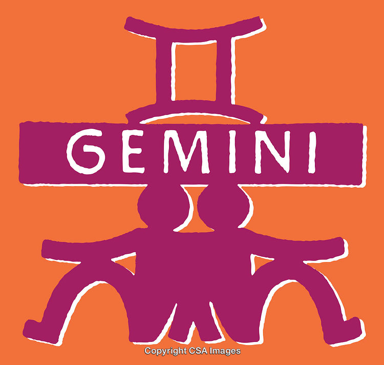 Gemini Zodiac Line Art Illustration in Bold Orange and Purple Colors