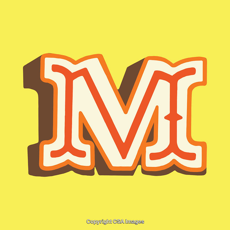 Bold Stylized Letter M with Vibrant Colors on Yellow Background