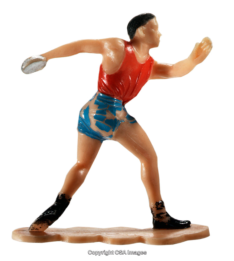 Plastic Toy Figure of Athlete in Motion with Disc in Hand