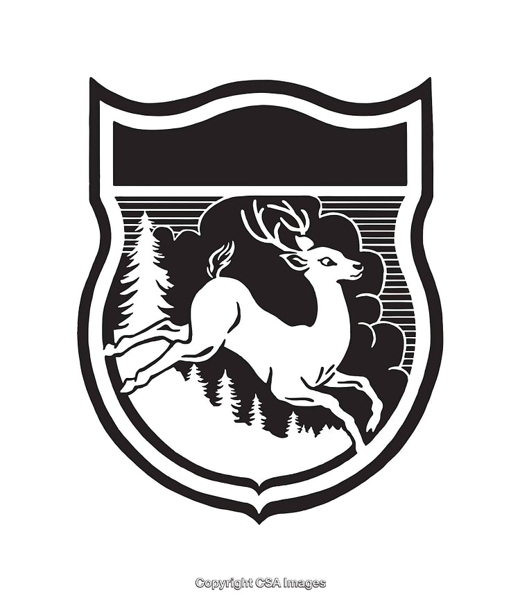 Black and White Line Art Illustration of a Deer in a Shield