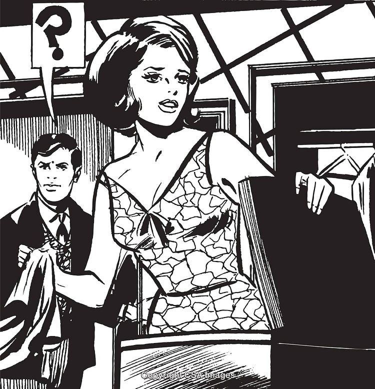 Retro Comic Style Illustration of Concern and Confusion Between Two Characters