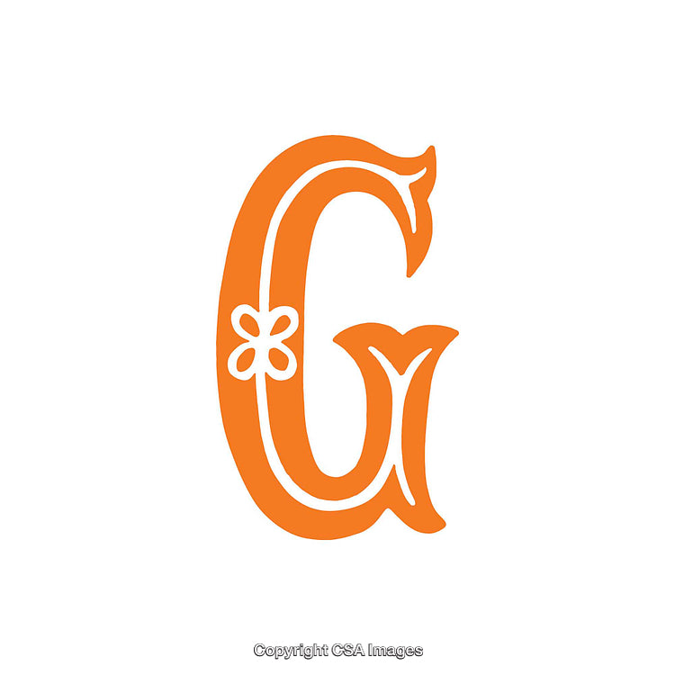 Ornate Letter 'G' With Decorative Flower Motif in Orange