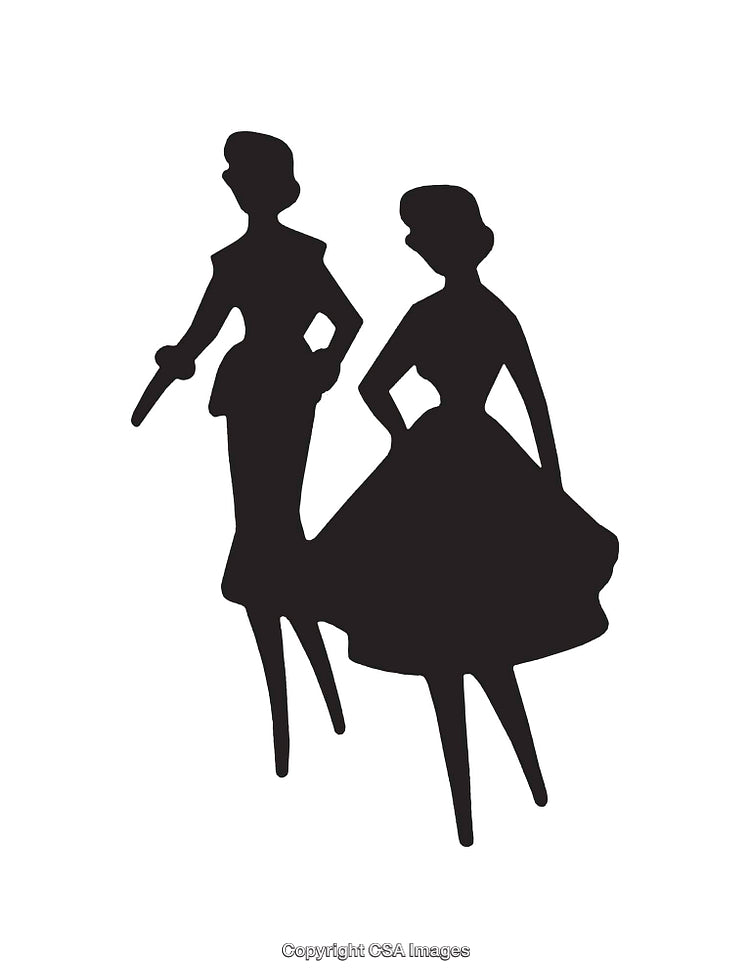 Silhouette of Two Elegant Women in Timeless Fashion