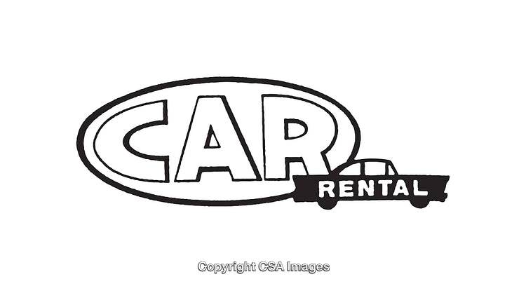 Black and White Line Art Illustration of a Car Rental Logo Design