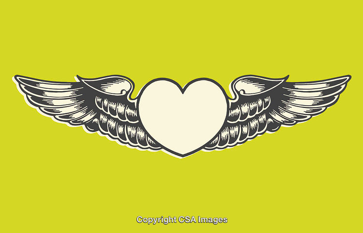 Heart with Wings Line Art Illustration on Bright Green Background