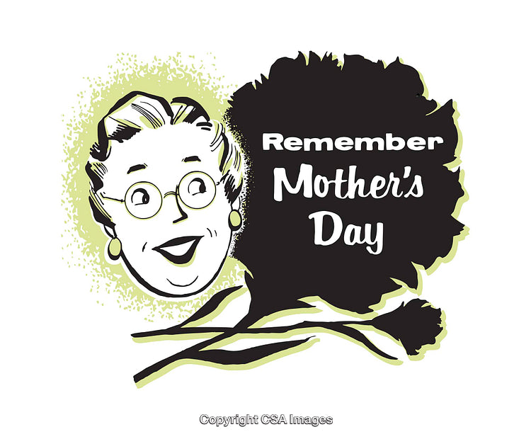 Retro Illustration Celebrating Mother's Day with Flowers and Smiling Portrait