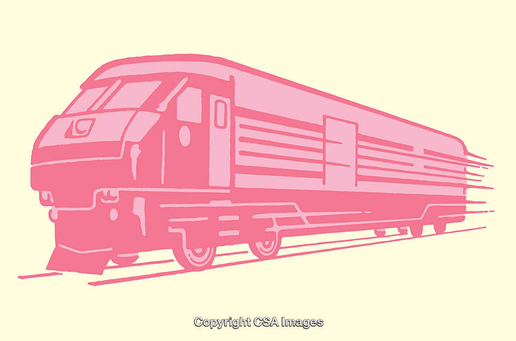 Pink Train Line Art Illustration on Light Background