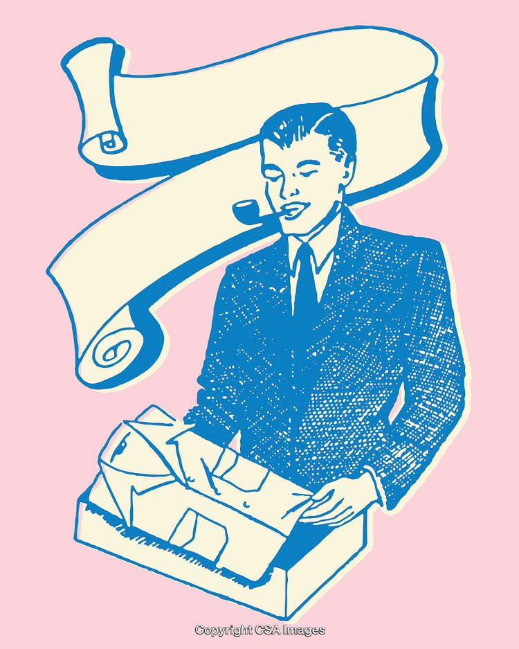 Retro Style Illustration of a Man with a Pipe and Documents