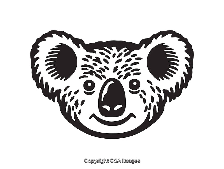 Black and White Line Art Illustration of a Koala Face