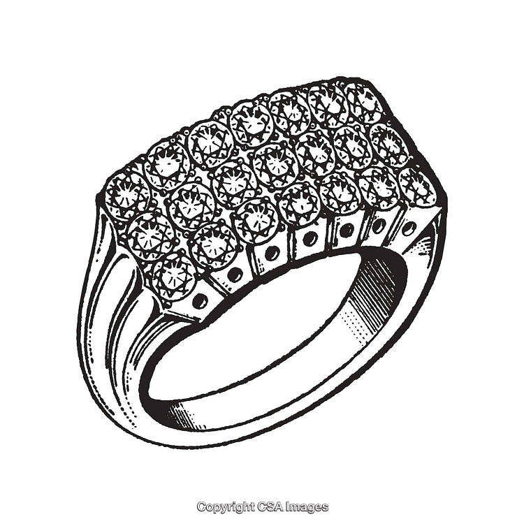 Detailed Line Art Illustration of a Vintage Diamond Ring