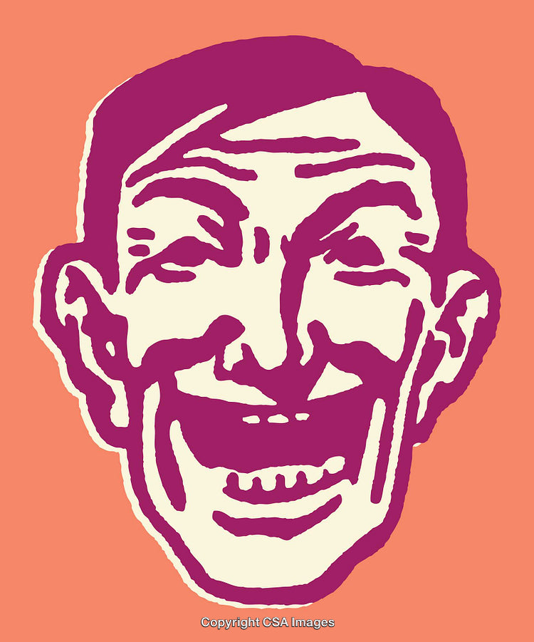 Colorful Line Art Illustration of a Happy Laughing Face on Orange Background