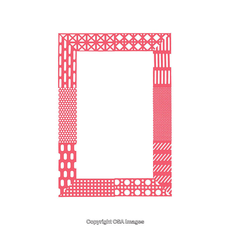 Decorative Geometric Motif Frame Border With Various Patterns in Red and White