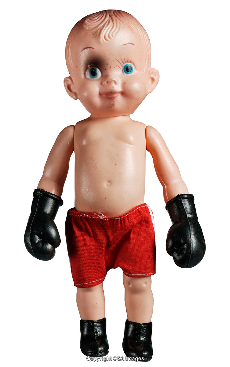 Vintage Boxing Doll Wearing Red Shorts and Black Gloves
