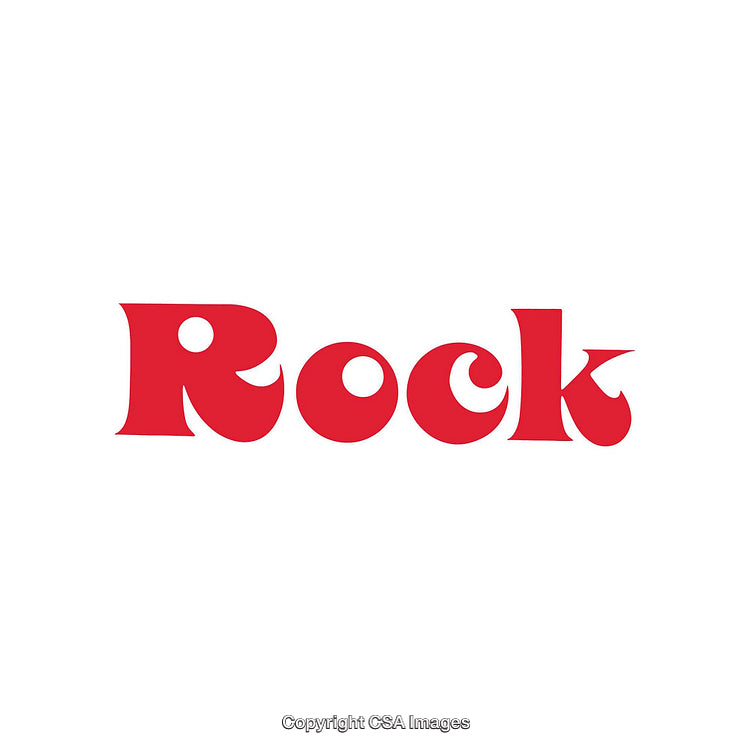 Red Rock Word in Bold Retro Style Font on White Background