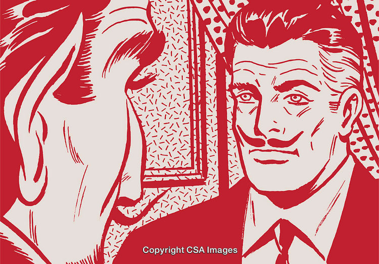 Retro Styled Illustration of Two Men in Red and White Tones