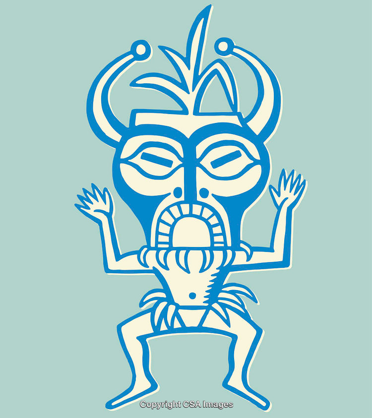 Colorful Tribal Mask Illustration in Stylized Line Art Style