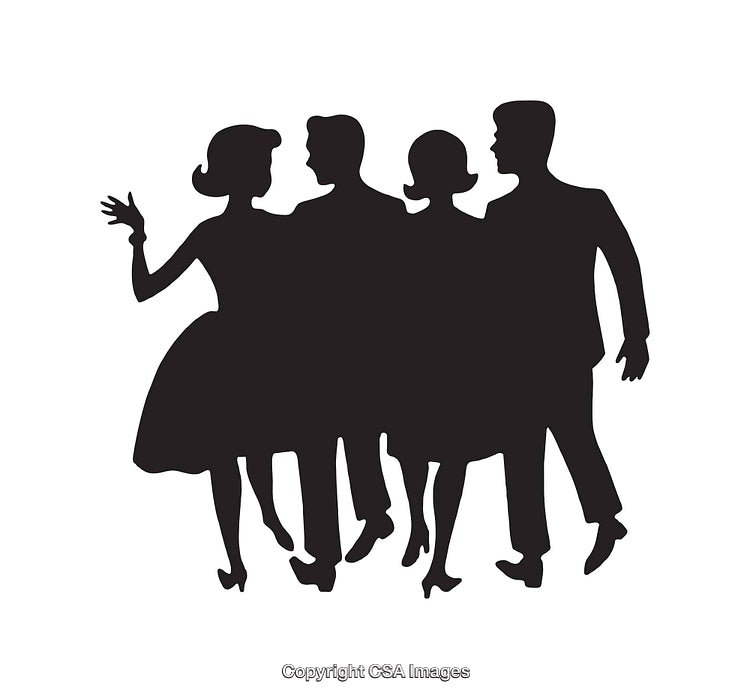 Silhouette Art of Four People Together in Stylish Retro Fashion