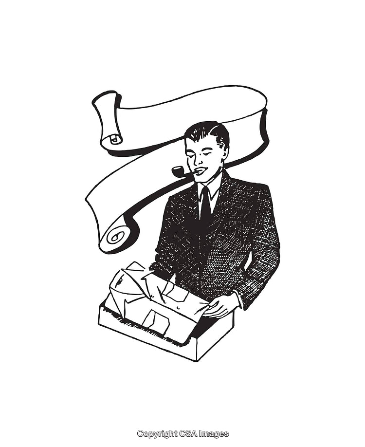 Retro Line Art of a Businessman with a Presentation Banner