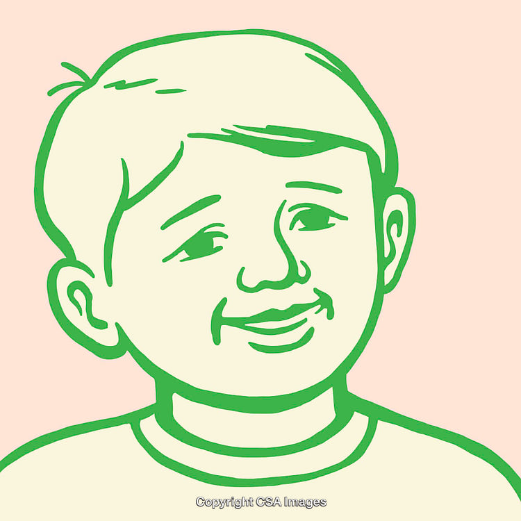 Color Line Art Illustration of a Smiling Young Boy